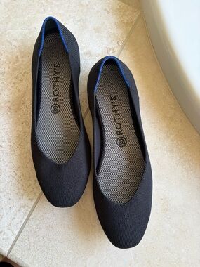 Rothy's Black Ballet Flats with Blue Trim